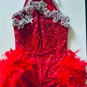 Red Sequin Feathe rKids Costume with Silver Embellishment